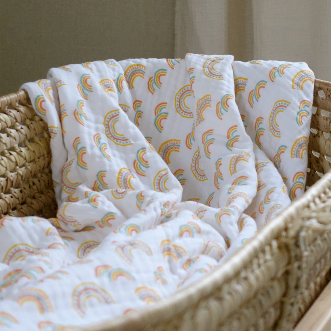 Cotton Muslin Baby Blanket - Rainbow or Woodland