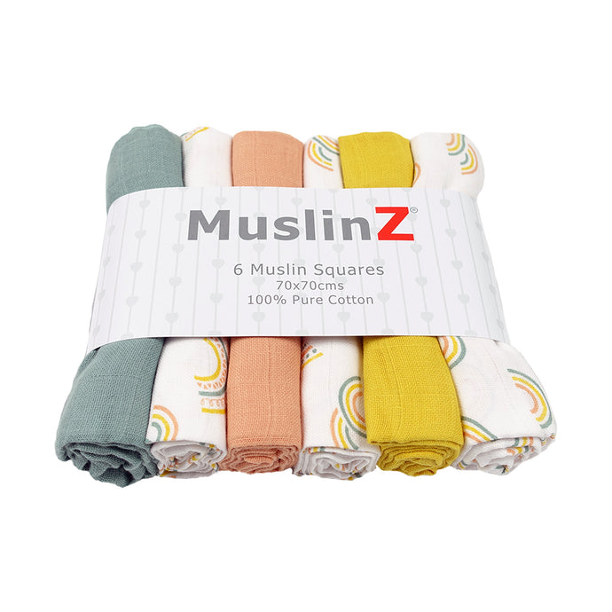 Muslin Squares Six & 12 Pack - Nine Colours & Patterns