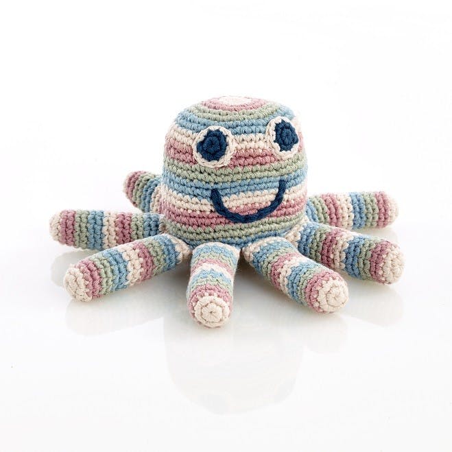 Organic Octopus Rattle Toy Pastel Striped